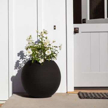 black and white planter pots Veradek Strata Series Sphere Plastic-Stone Round Planter