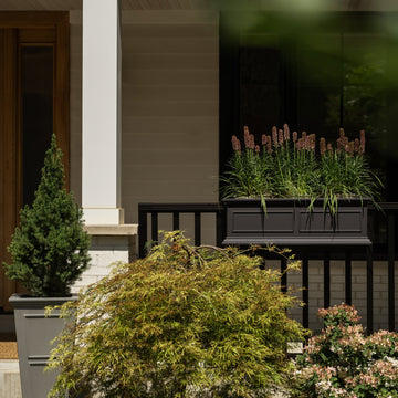 box planters for front porch Veradek Brixton Railing Window Box 36" Plastic Planter 2-Pack Black