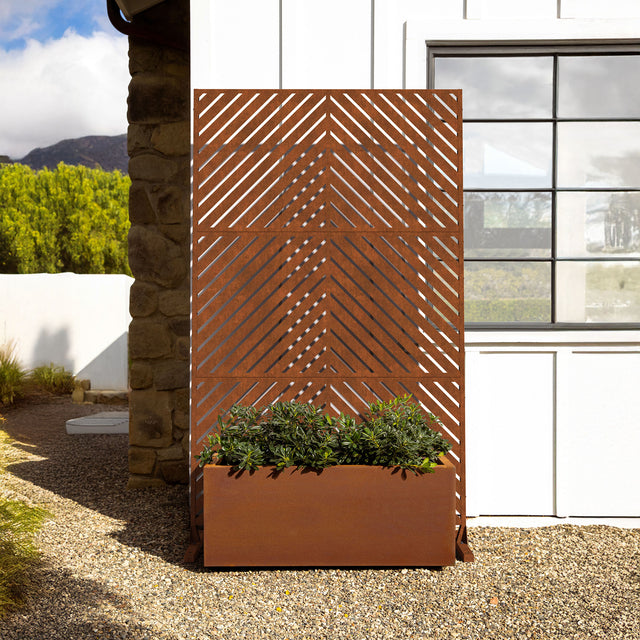 corten long box planter with privacy screen set
