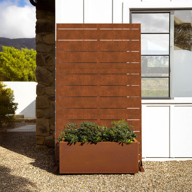 corten long box planter with privacy screen set