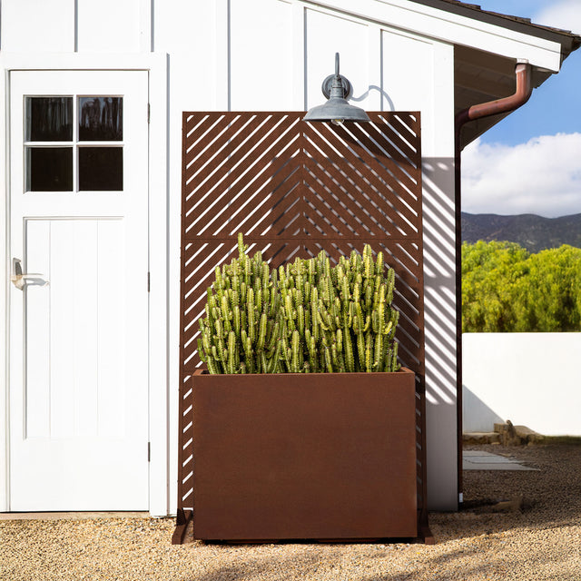 corten span planter with privacy screen set