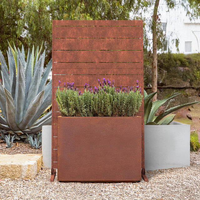 corten span planter with privacy screen set