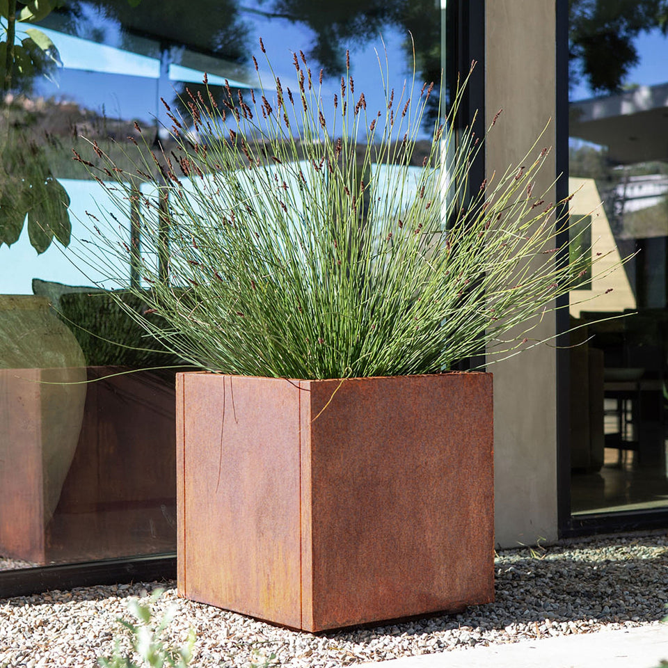 corten cube planter