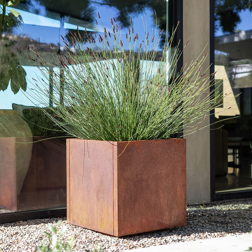 corten cube planter