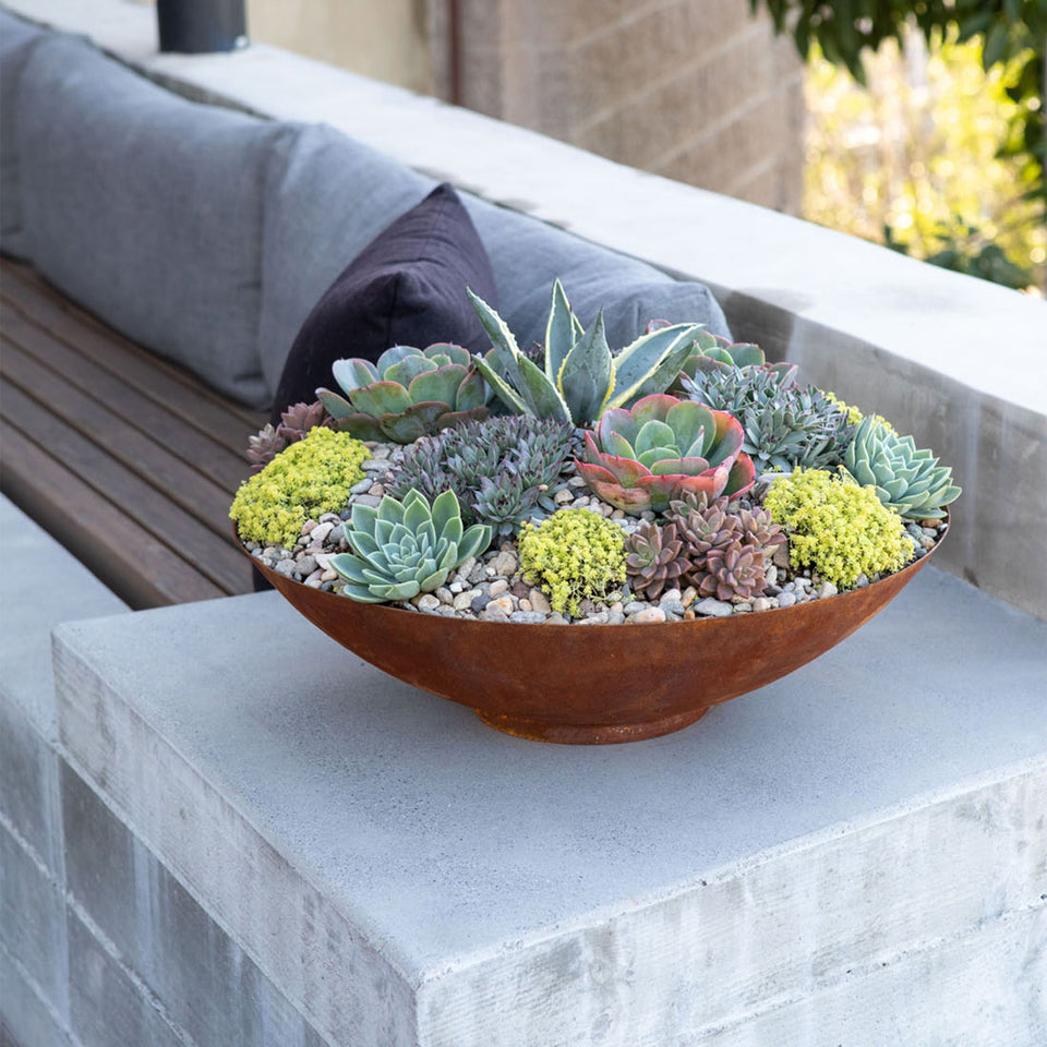 corten round bowl planter