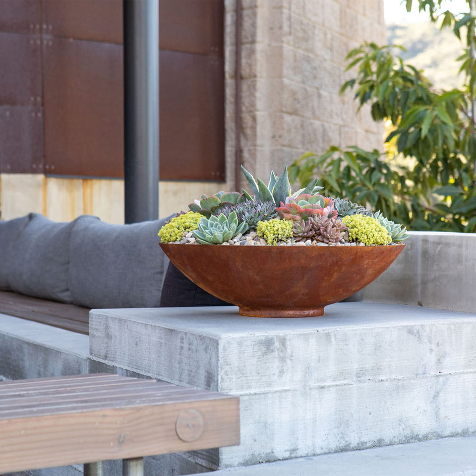 corten round bowl planter