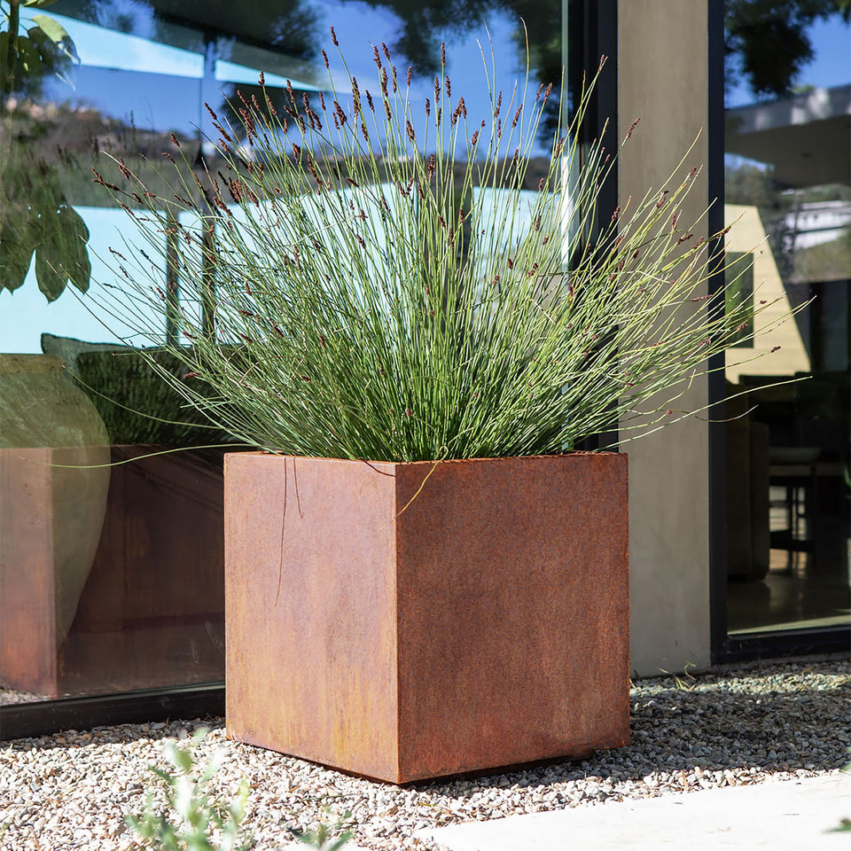 corten cube planter