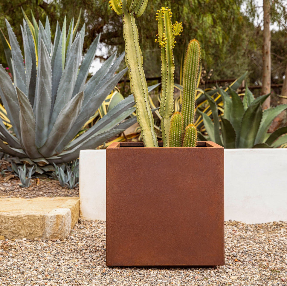 corten cube planter