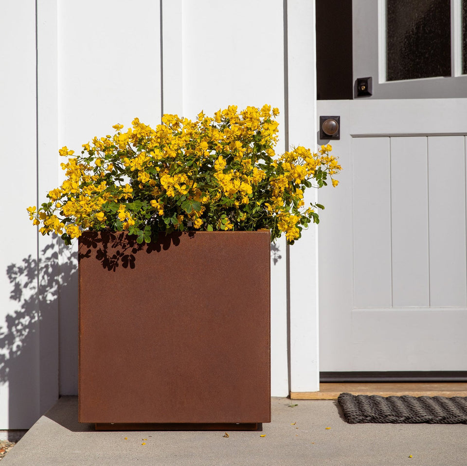 corten cube planter