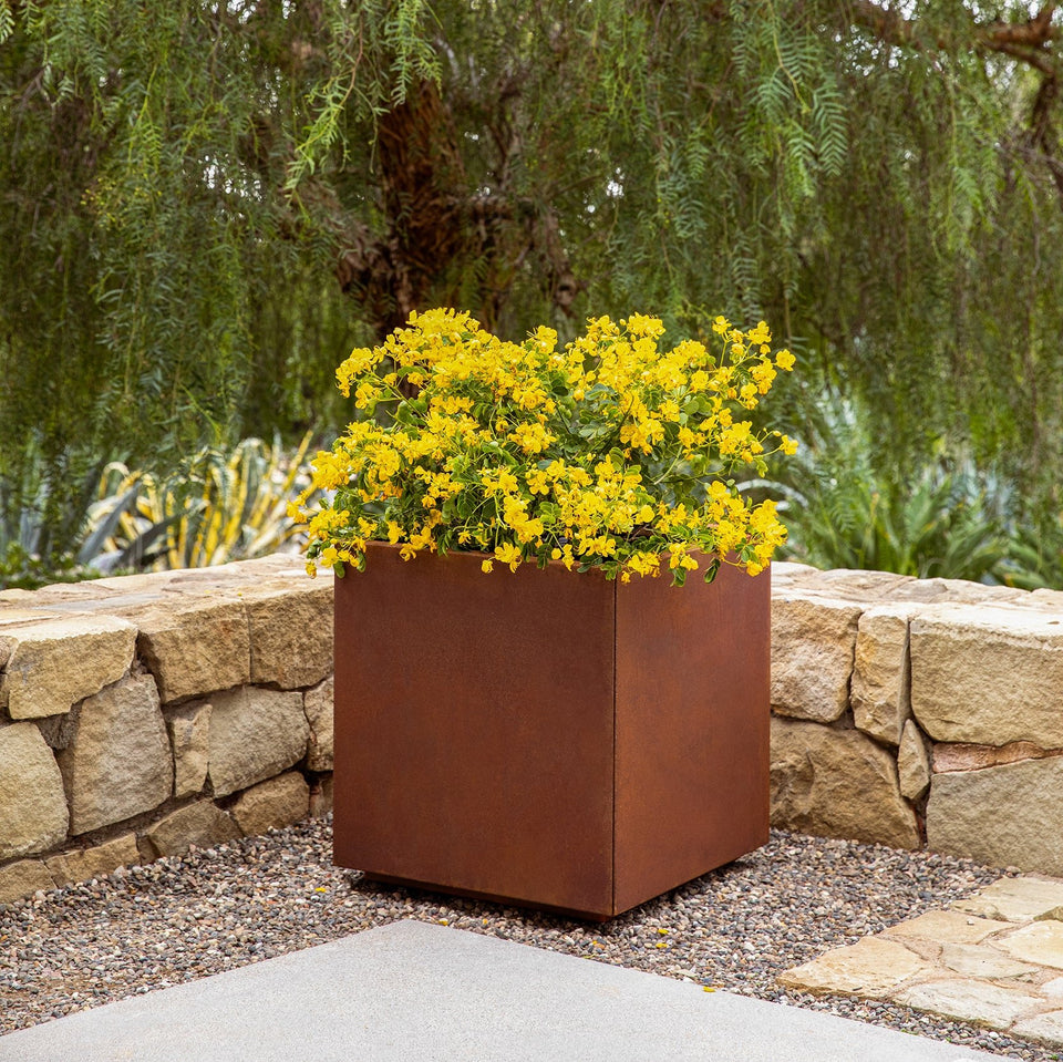 corten cube planter