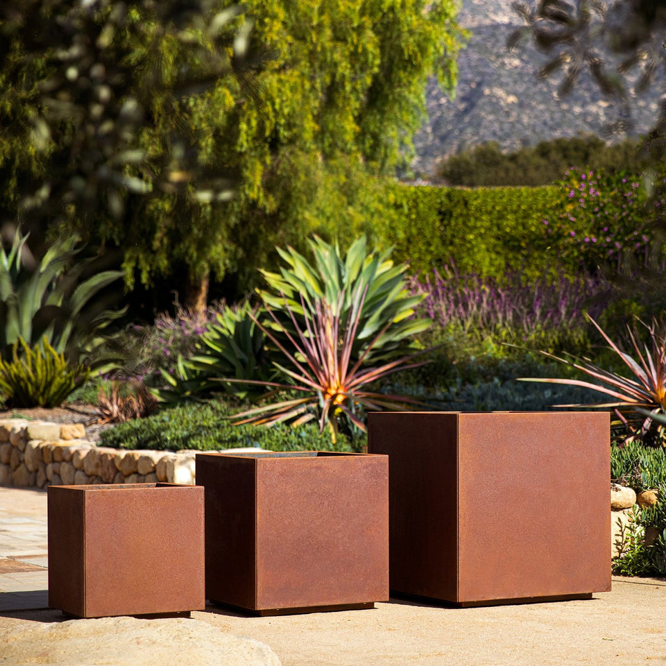 corten cube planter