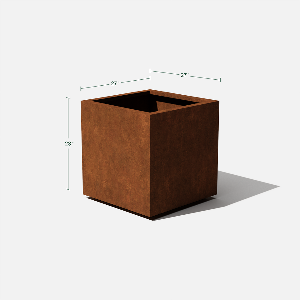 corten cube planter