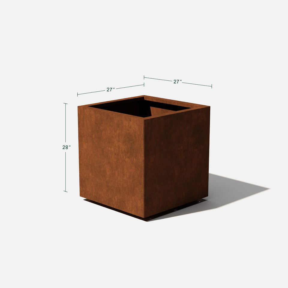 corten cube planter