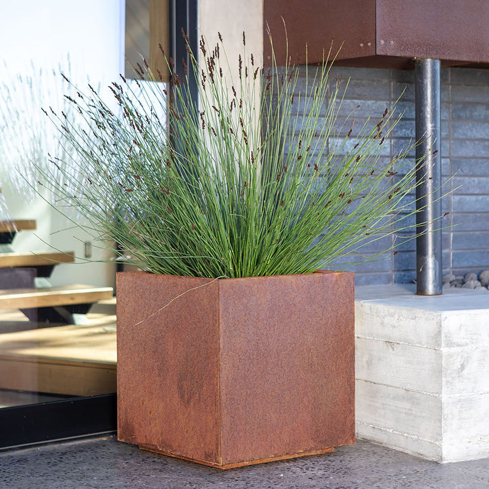 corten cube planter